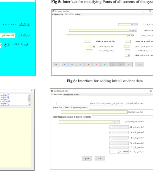 Fig 5: Interface for modifying Fonts of all screens of the system.