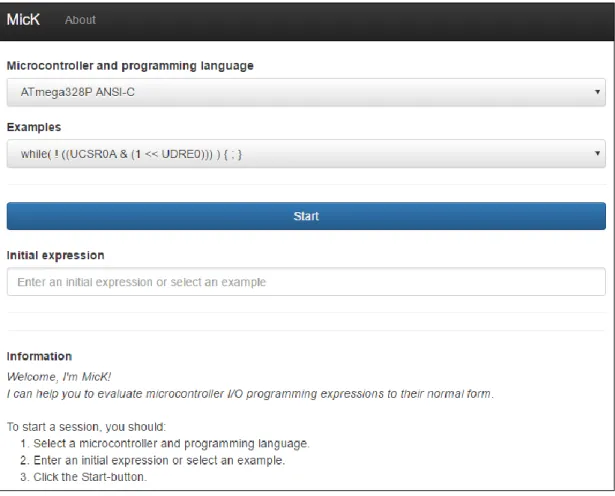 Figure 4. Initial screen of the web-based front-end of MicK. 
