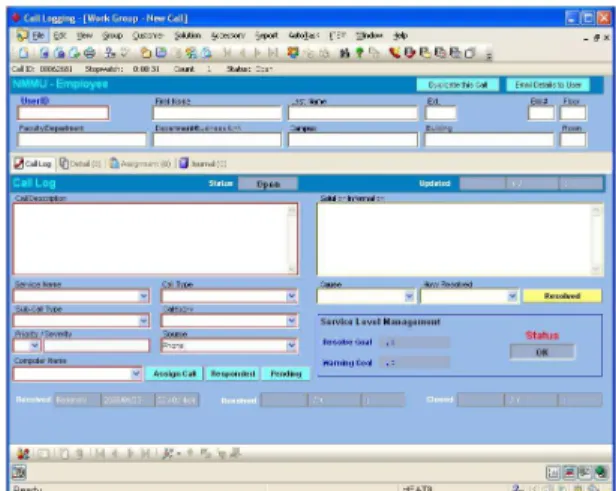 Figure 4: NMMU ICT Service Desk Call Logging UI  (Screenshot) 