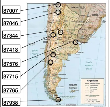 Table 1: Code number, name, co-ordinates and elevation of the used stations in Argentina 