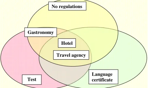 Figure 2 Methods of proving language knowledge (source: my own survey) Language certificate Test No regulations Hotel  Travel agency Gastronomy 