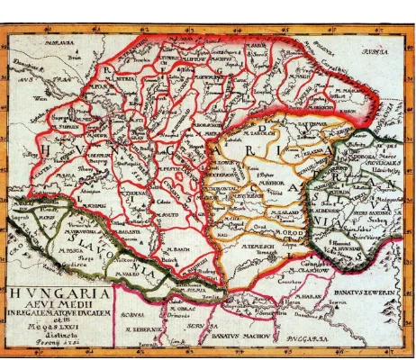 Fig. 1.  One of the maps made by Tomka-Szászky: “Hungary in the Middle Ages” (Source: Peragovics, 2013) 