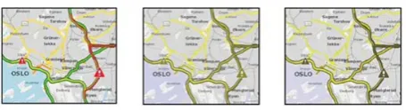 Fig. 2.  Traffic flow illustrated by original (left), protanopian (middle) and deuteranopian simulation (right) 