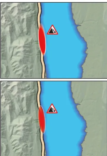 Fig. 7.  Radial fuzziness (left) and radial transparency (right) applied to the error ellipse for intuitive understanding of uncertainty 