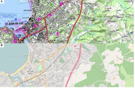 Fig. 6.  Differences of texture and color specifications between IGN-France and OSM maps