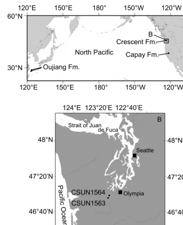 Fig. 1. Locations for Early Eocene ostracods in the North Paciﬁc Ocean. (as well as new study area in western North America