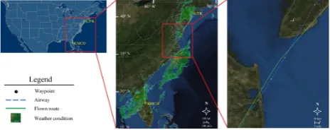 Fig. 3.  The study area between KMCO and KJFK airports. (Flightaware, 2016) 