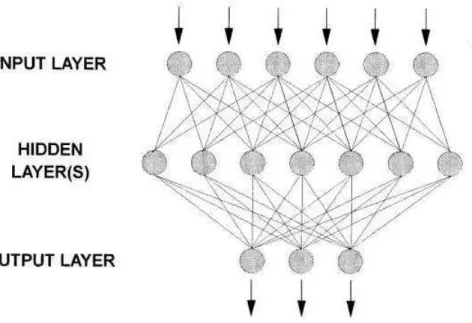 Fig. 0-30 Schematic drawing of a typical multi-layered artificial neural network, after [Meier, 1995]