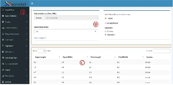 Figure 1. A screenshot of the SWANSTAT user interface;  