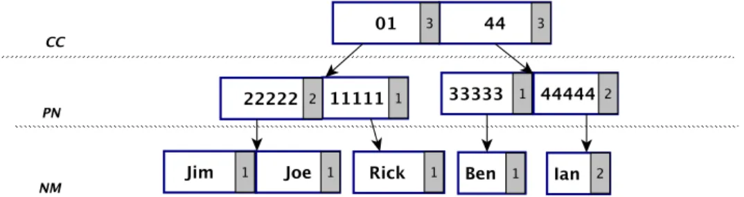 Fig. 2.7 A prefix tree of the attributes CC, PN and NM