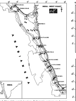 Fig. 1. Map of the sample locations. Bathymetric contours are shown inmetres.