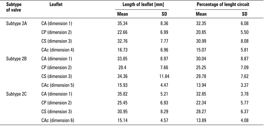 Table 1. Values and SD of length and percentage of lenght circuit for main and accessory leaflets