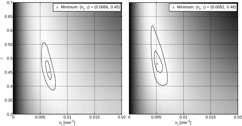 Figure 4.3 Grid-search error results from microdialysis analysis showing optimal parameter values