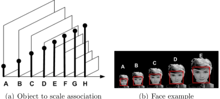Figure 6.18: Visual Pyramid: ζ corresponds to ’A’, and the largest object found in the image is ’E’.