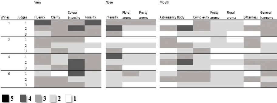 Figure 2: Visual panel of evaluation from judges. 5: very strong → 1: very low. 