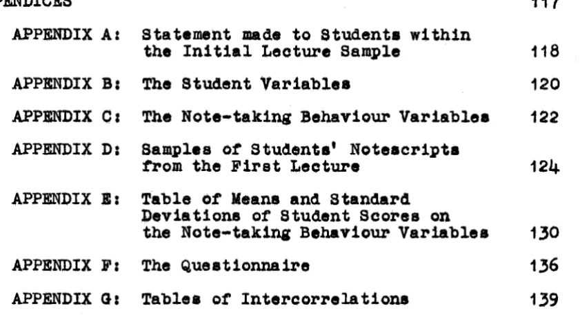 Table or Means and Standard Deviations of Student Soores on the Note-taking Beha.iour Variable