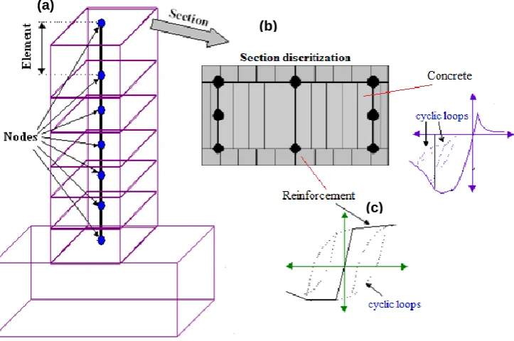 Figure 1: Schematic illustration of fibre-element modelling of RC elements. 