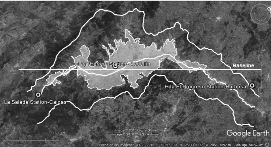 Figure 1. Location of the measuring stations. c⃝ 2015 Google Inc.