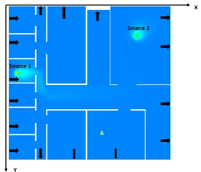 Figure 1. Start position of simulated robot marked ‘A’ alphabetically 