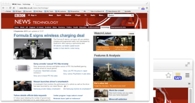 Fig. 9. The Chrome extension shows that the website loaded by the user is safe.