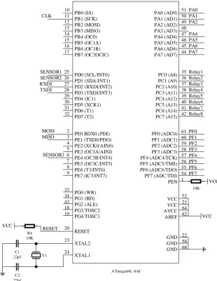 Figure 6.  The circuit diagram of the ATmega64 microcontroller. 