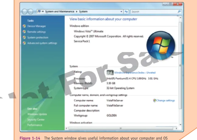 Figure 1-14 The System window gives useful information about your computer and OS Courtesy: Course Technology/Cengage Learning