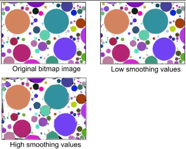 Figure 2.8.  The Smoothing setting determines  how many control points make up the traced vector shapes
