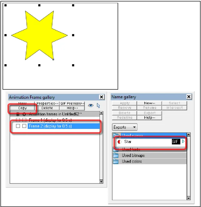 Figure 2.5.  Press the Copy button in the Frame gallery to copy the contents of Frame 1 into a Frame 2, which then  appears in the list of frames
