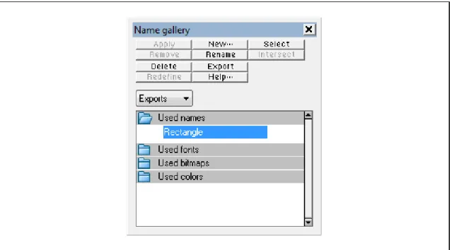 Figure 2.14. Names that exist but which are not assigned to any objects have no circle visible next to them in the Used  names folder of the Name gallery