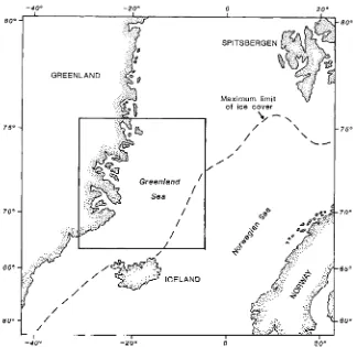 Fig. 1. The study area showing the maximum winter ice cover in the Greenland and Norwegian seas