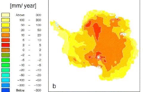 Figure 3: Predicted Snowfall Levels for 2105 (Huybrechts   et al., 2004) 