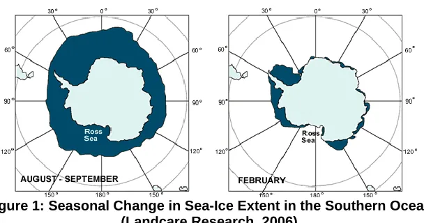 Figure 1: Seasonal Change in Sea-Ice Extent in the Southern Ocean   (Landcare Research, 2006) 
