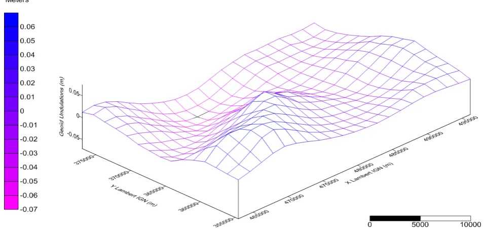 Figure 8. View of Geoid Model obtained by the potential method with a grid space of: 1600 m