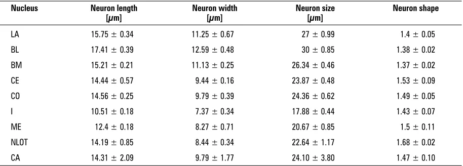 Table 1. The morphometric parameters of the individual amygdaloid nuclei of the guinea pig CA