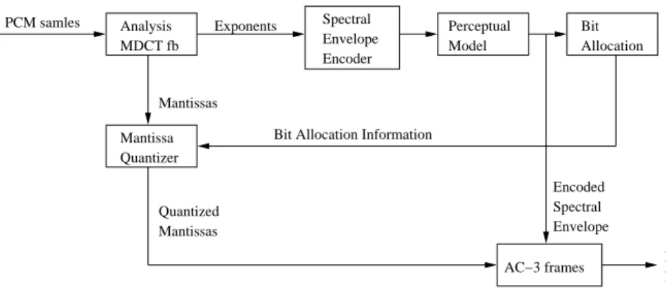 Figure 2.2: The encoding procedure of Dolby AC-3 coding system.