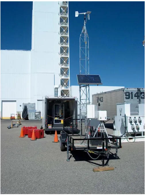 Figure 1-1.  The PEMS (foreground) and ARSA detectors in front of the Rack Assembly Tower.