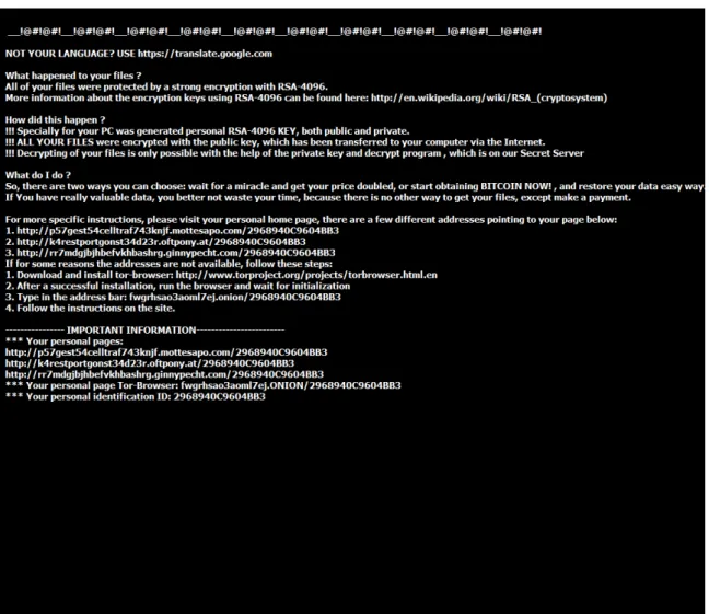 Figure 2.1: System message after infecting the experimental machine with the Locky ransomware