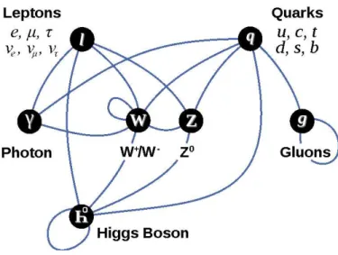 Figure 1.2: Interactions of the Standard Model. See text for more details.