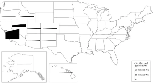 Figure 2.7: Geothermal power generation in top 10 states between 2013 and 2035.