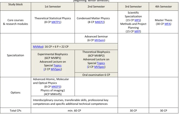 Table 3.3.4 MSc Model study plan “Biophysics” 