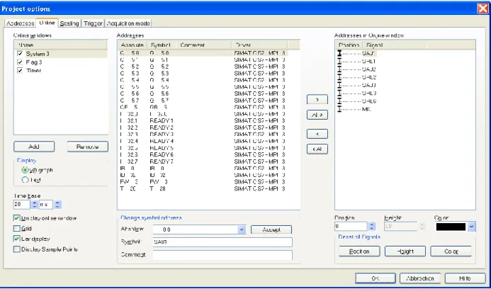 Fig. 4-4  Selecting signals for online display 