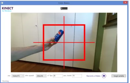 Figure 4.8: Acquisition interface: the red box identifies the central region where the operator is required to keep the objects while moving and rotating them.