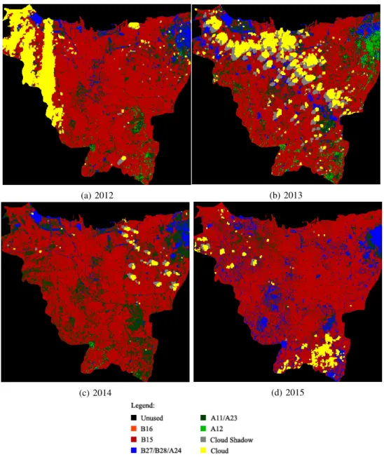 Fig. 5: Illustration of ground truth data for year: (5a) 2012, (5b) 2013, (5c) 2014, and (5d) 2015
