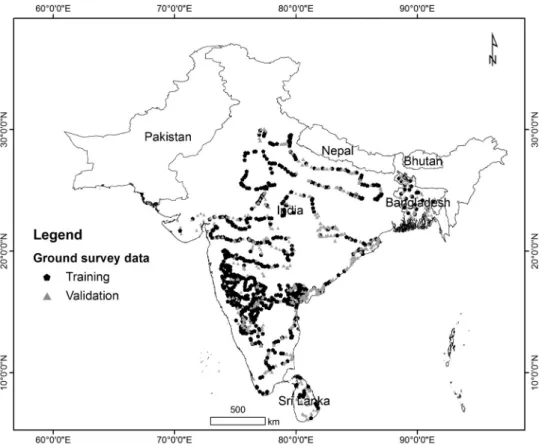 Table 1. Cropland areas, rice areas, and geographic areas of the South Asian Nations. Basic country-level geographic areas, cropland areas, irrigated areas, rainfed areas, and rice areas of South Asia for 2010 –2011.
