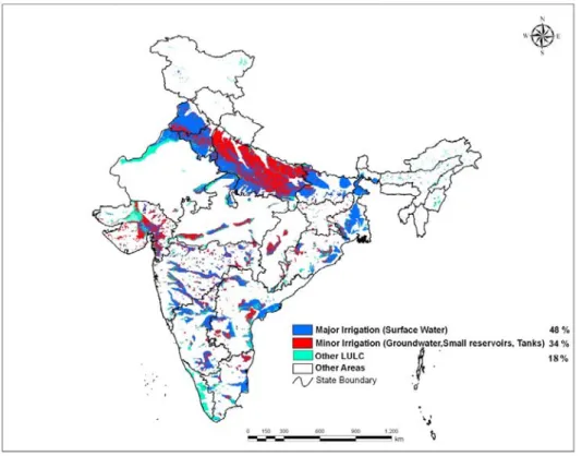 Figure 3. Actual irrigated areas derived using MODIS 500m data within the India’s  Central Board of Irrigation and Power map [Reference 16]