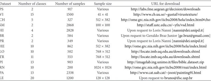 Table 1: Descriptive summary of the image datasets.