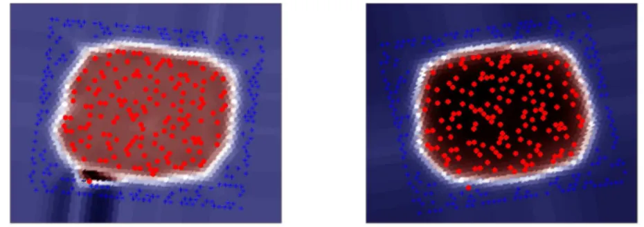 Figure 4: Visualization of two different SVMs trained on data set 1 with SOM.