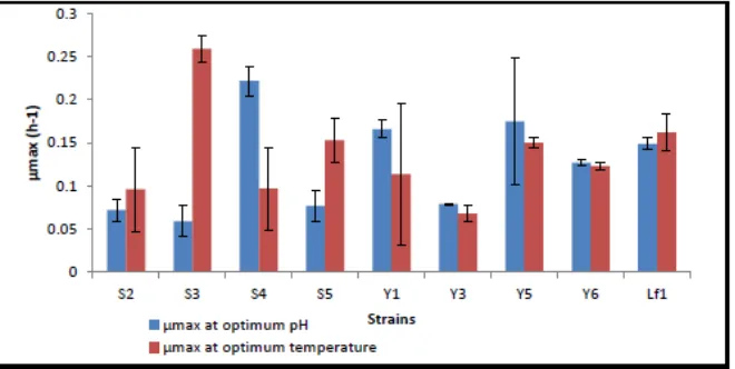 Figure 8. Optimum temperature for growth of each selected lactic acid bacteria  