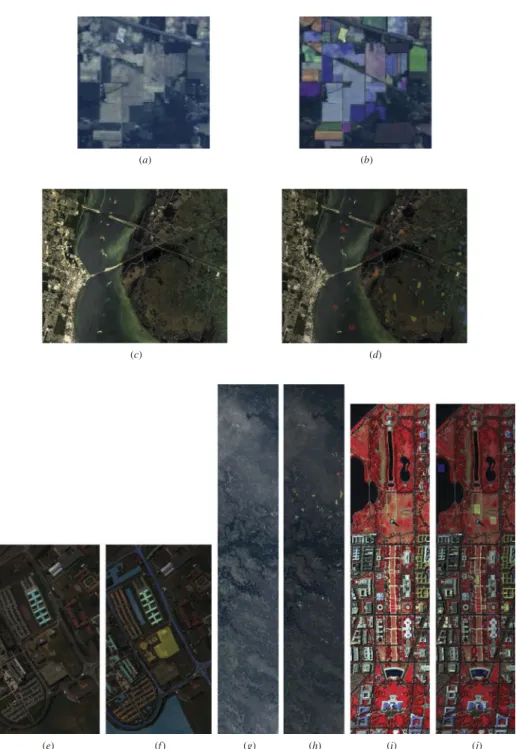 Figure 3. HSI data sets. RGB compositions and overlays of the ground truth of the land-cover classes: