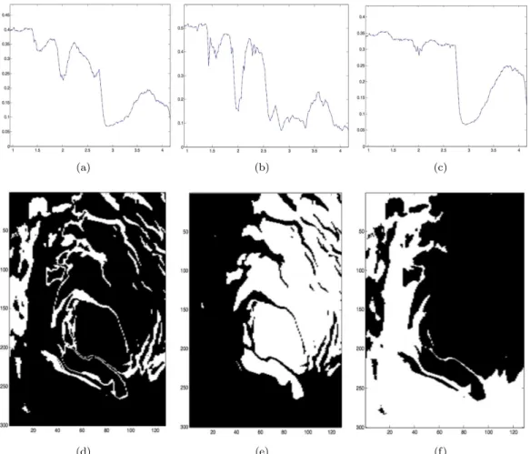 Fig. 8. Mean and ± standard deviation spectra obtained: (a)H 2 O ice, (b) CO 2 ice, (c) dust